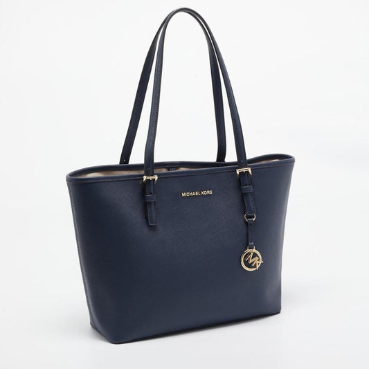 Michael Kors Navy Blue Leather Medium Jet Set Travel Tote