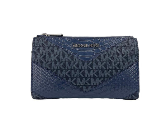 Michael Kors Jet Set Large Double Zip Python Navy Wristlet Women's Wallet