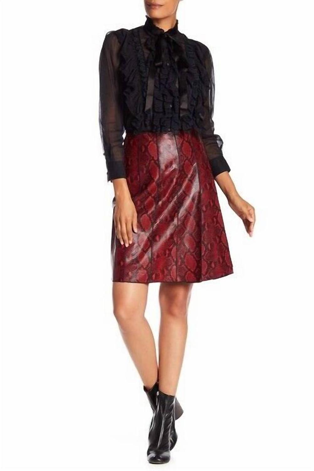 Leather Snake Embossed Pleated Skirt In Red/black