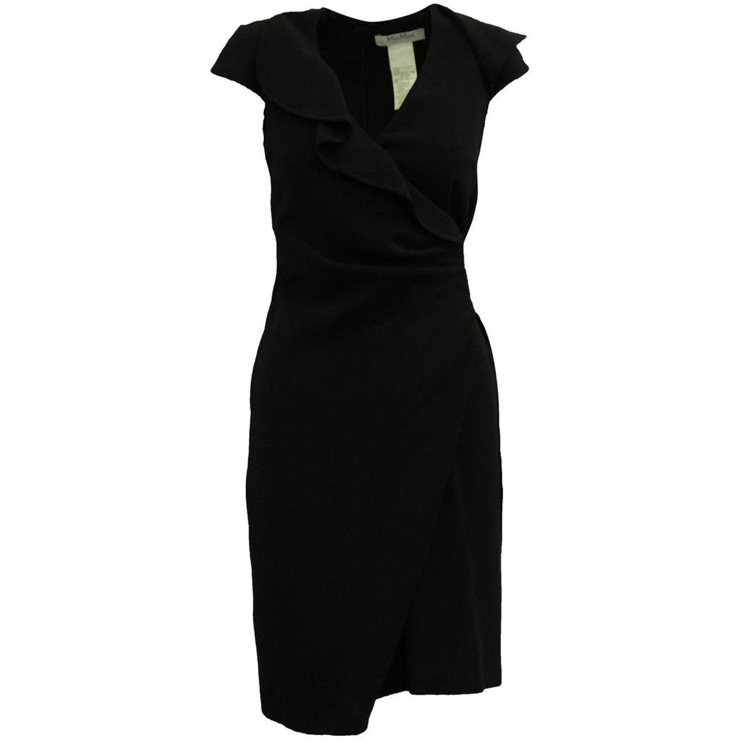 Ruffle Wrap Dress in Black Wool