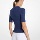 Ribbed Stretch Cashmere Short-Sleeve Sweater