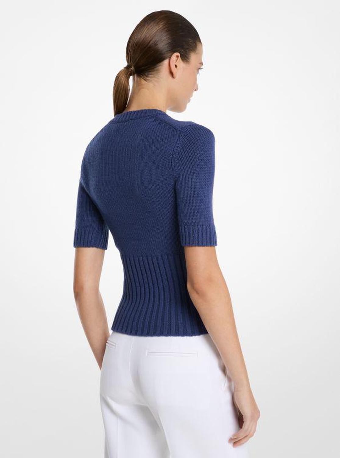 Ribbed Stretch Cashmere Short-Sleeve Sweater