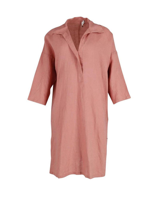 Max Mara Quarter-Sleeve Shirt Dress in Peach Linen