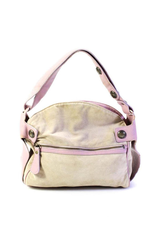 Marc Jacobs Womens Beige Pink Suede Leather Shoulder Bag Handbag