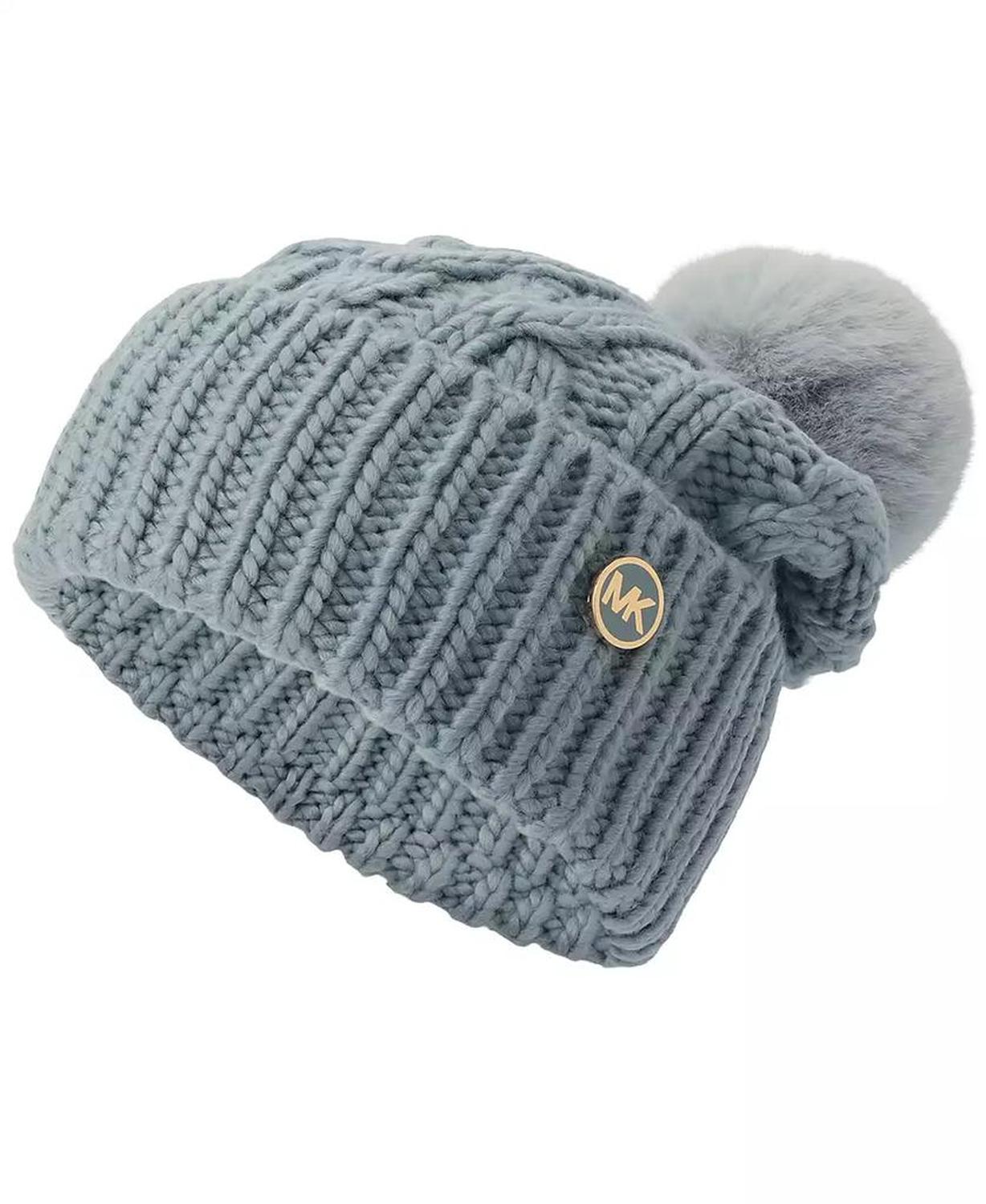 Soft Knit Tangled Aran Cuff Pom Beanie