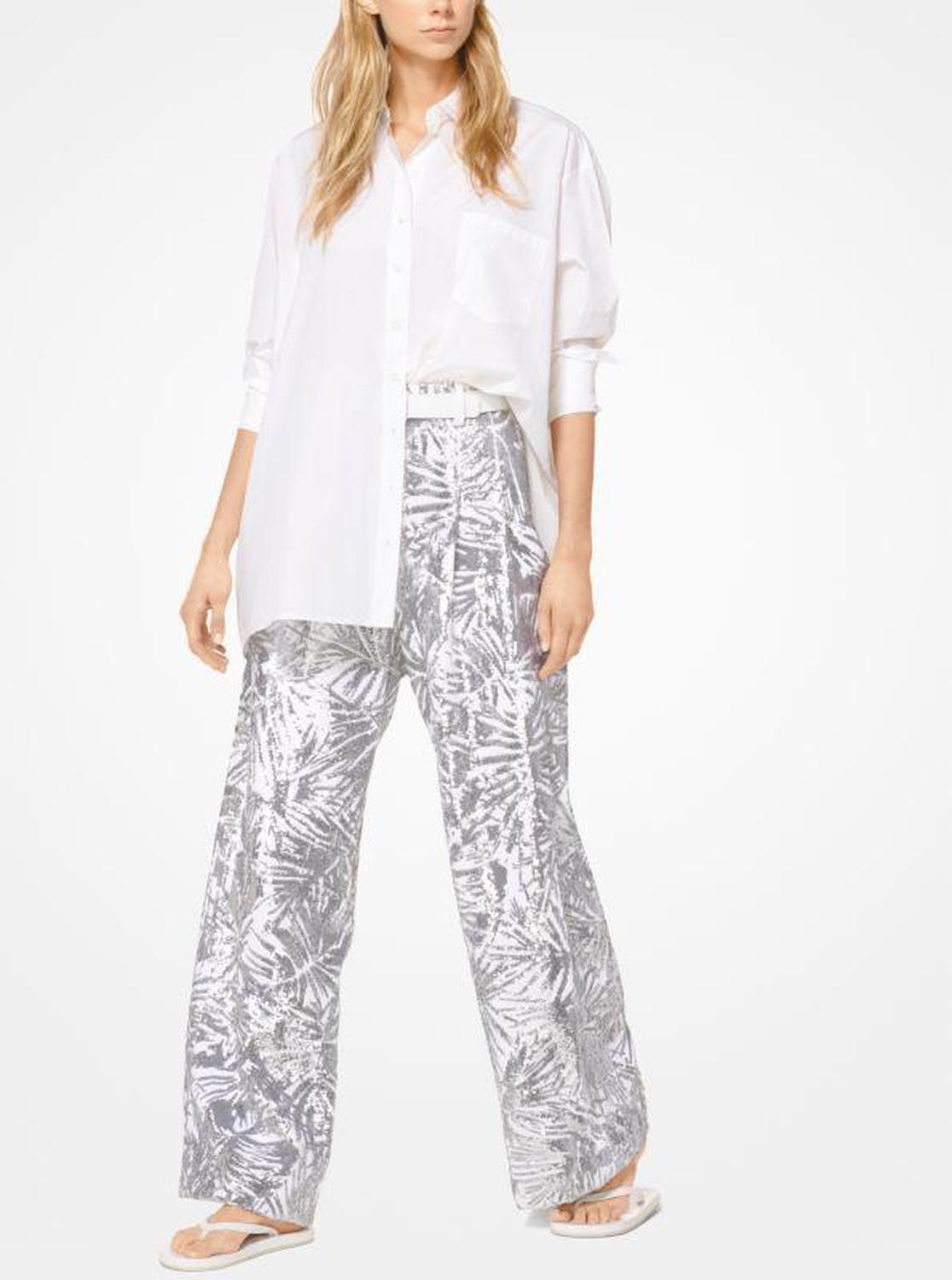 Leaf Sequined Double Crepe-Sablé Pants