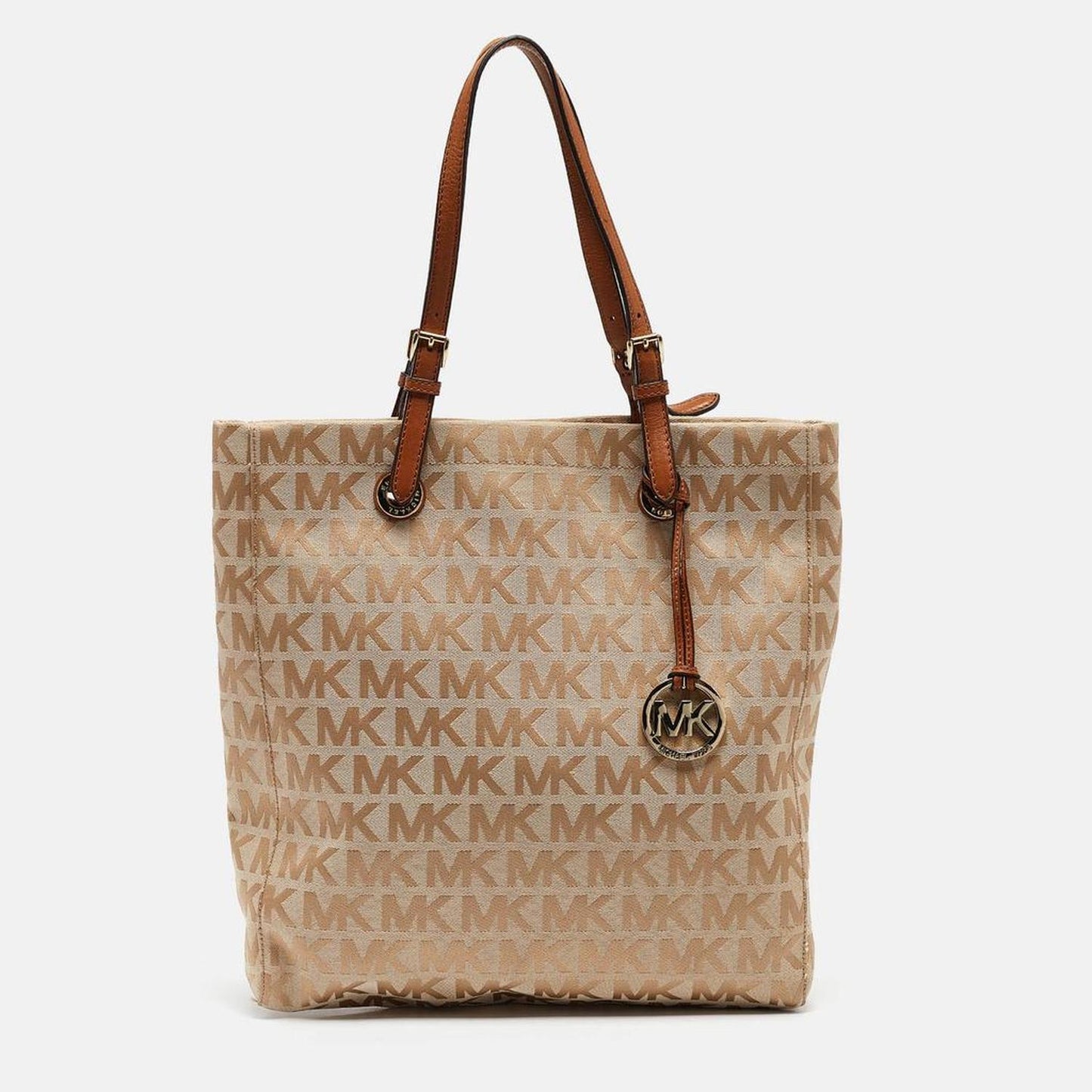 Michael Kors Beige Signature Canvas And Leather Jet Set Nort South Tote