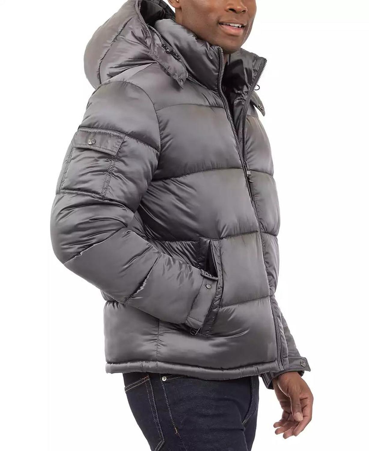 Men's Heavyweight Metallic Finish Hooded Puffer Jacket