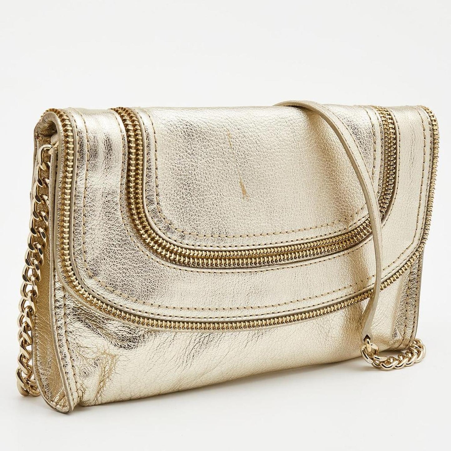 Michael Kors Gold Leather Naomi Clutch Bag