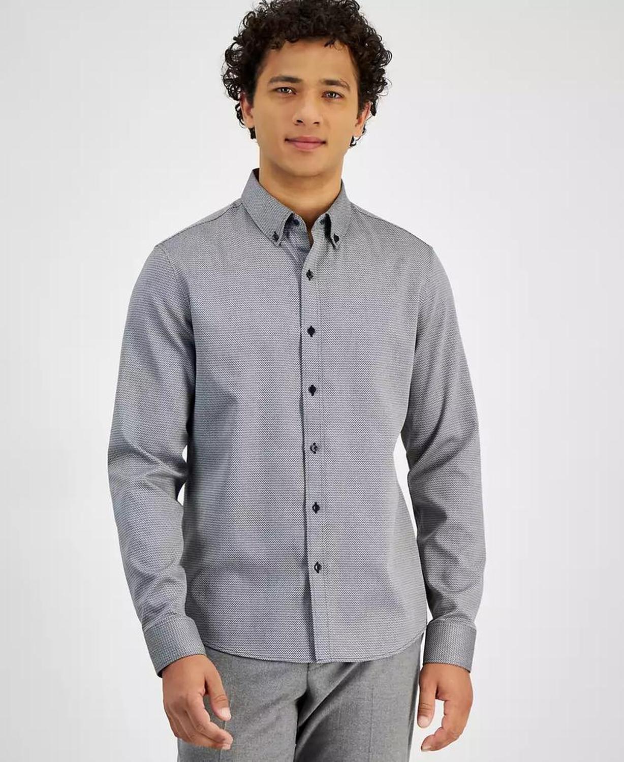 Men's Slim-Fit Chevron Dobby Button-Down Shirt