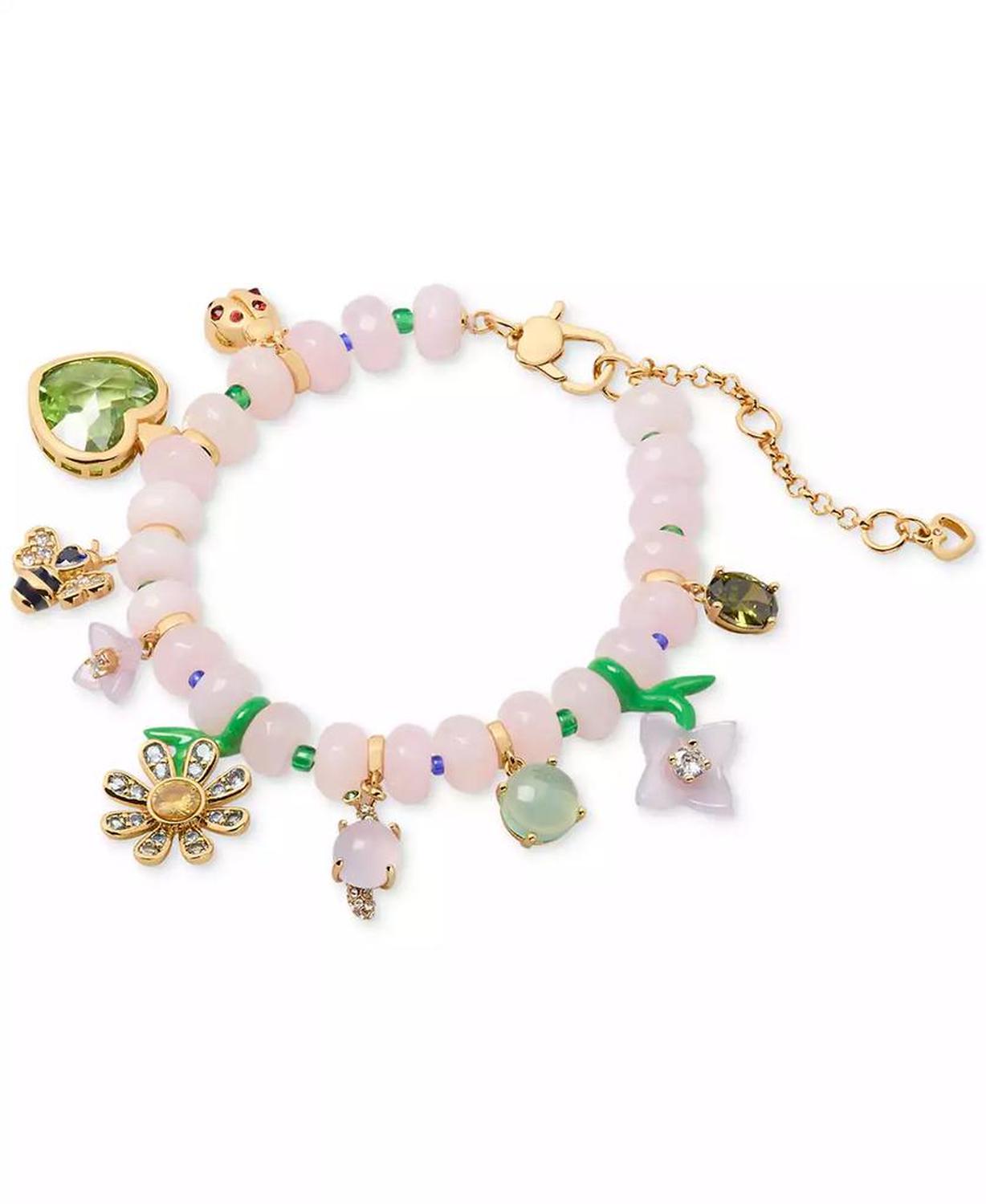 Gold-Tone Bead & Stone Garden Charm Bracelet