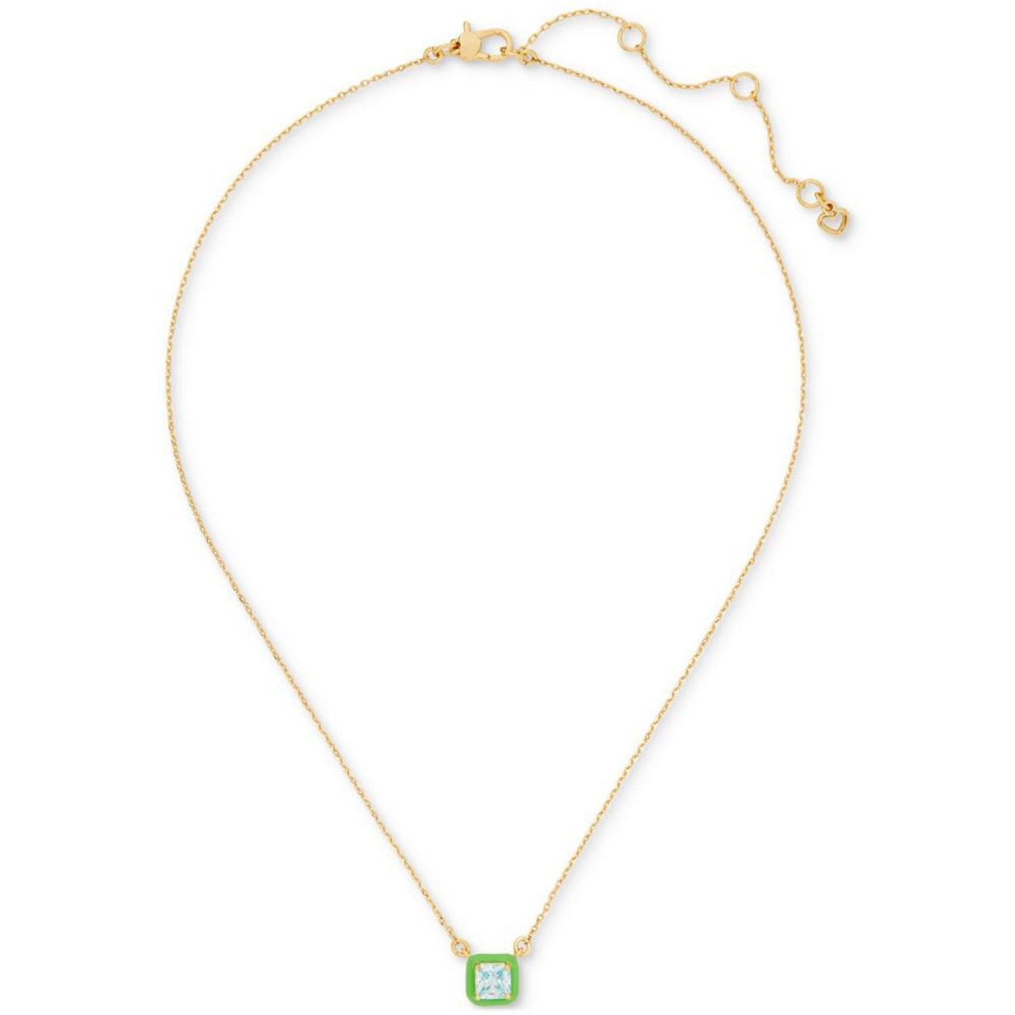 Gold-Tone Color Framed Square Cubic Zirconia Pendant Necklace, 16" + 3" extender