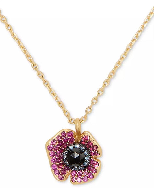 Gold-Tone Color Cubic Zirconia Poppy Mini Pendant Necklace, 16" + 3" extender