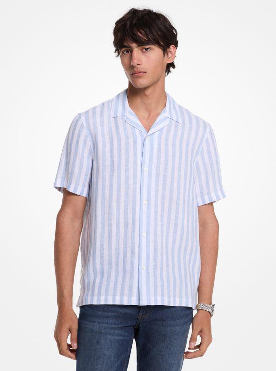 Linen and Cotton Blend Striped Shirt