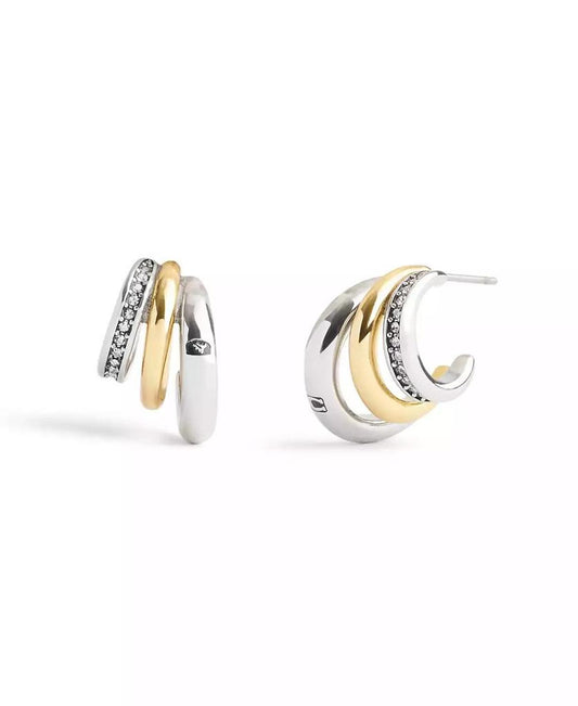 Faux Stone Pave Tubular Triple Huggies Earrings