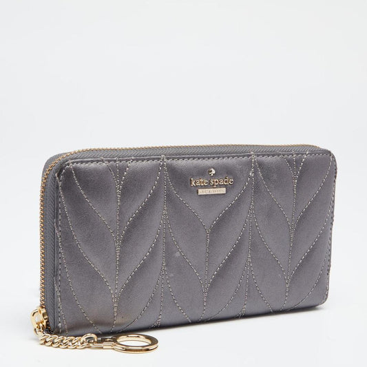 Kate Spade Grey Briar Lane Quilted Leather Neda Zip Around Wallet..