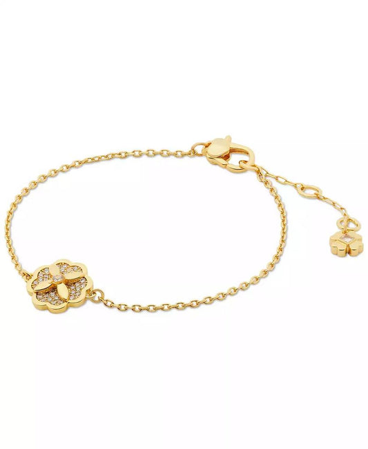 Gold-Tone Pavé Flower Charm Link Bracelet