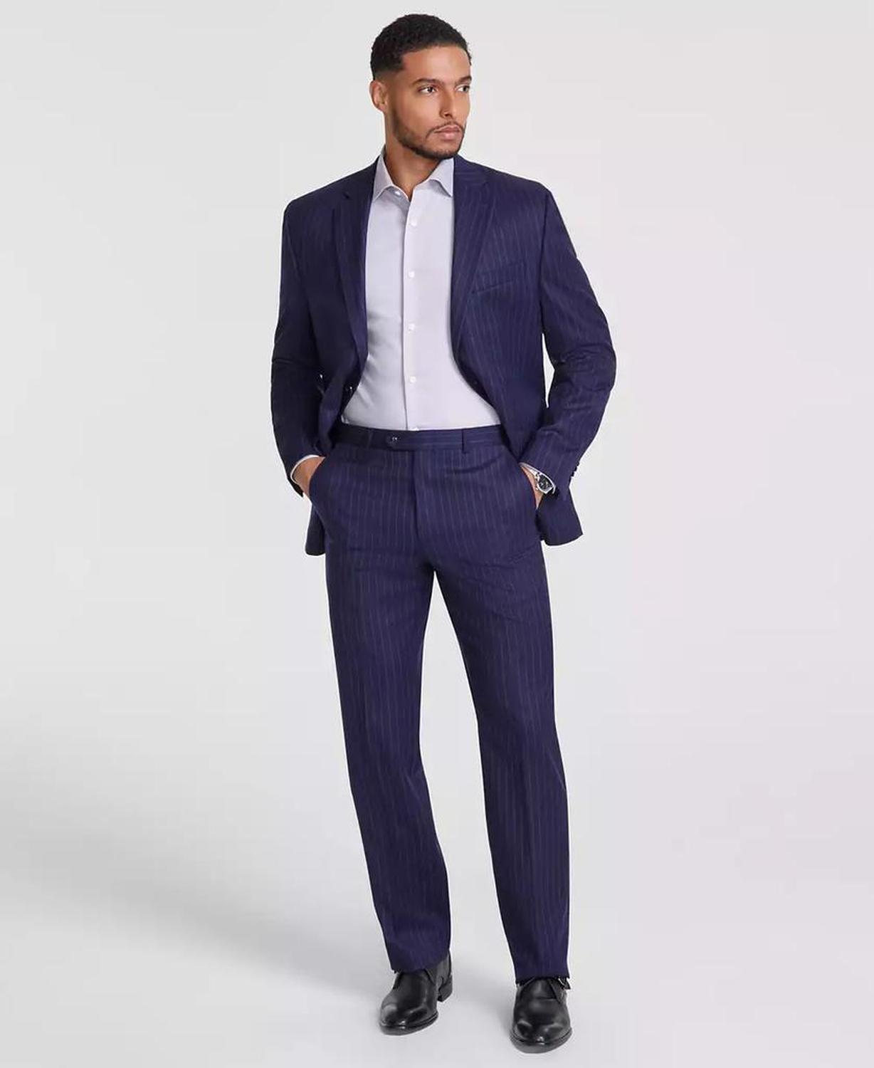 Men's Classic-Fit Pinstripe Wool-Blend Stretch Suit Separate Pants