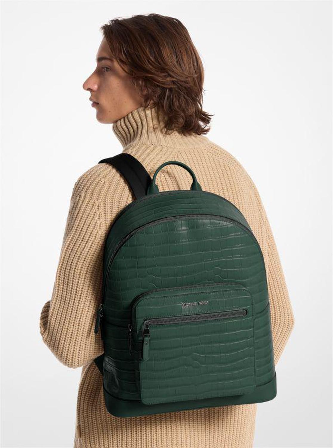 Hudson Crocodile Embossed Leather Commuter Backpack