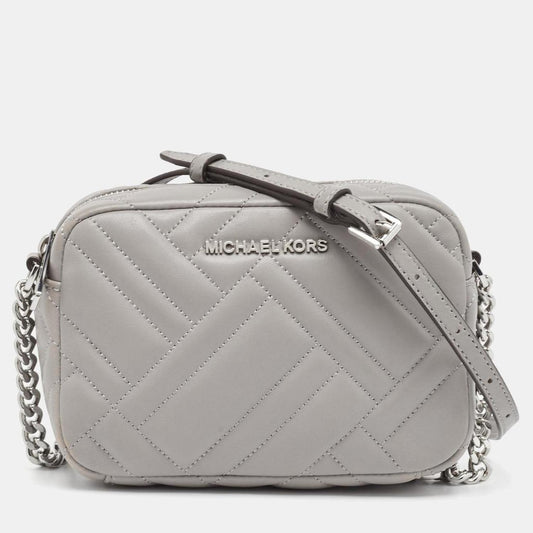 Grey Quitted Leather Vivianne Camera Crossbody Bag