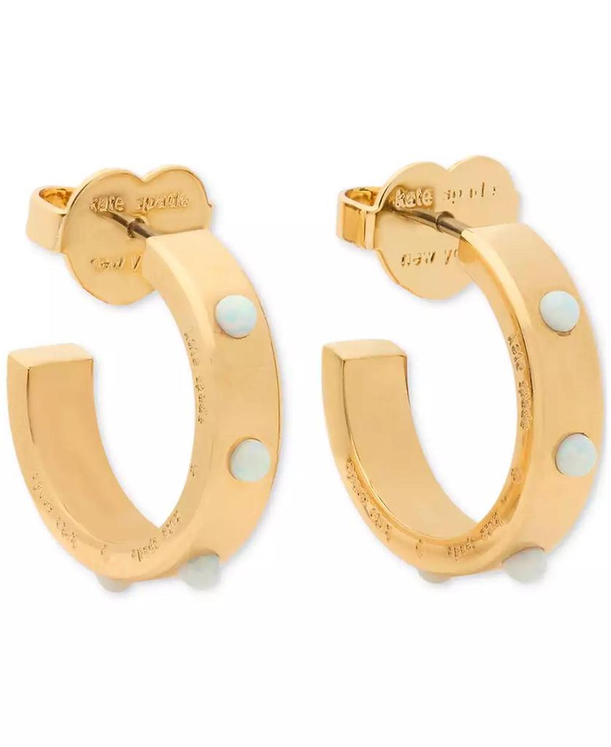 Gold-Tone Imitation Opal Huggie Hoop Earrings, 0.625"