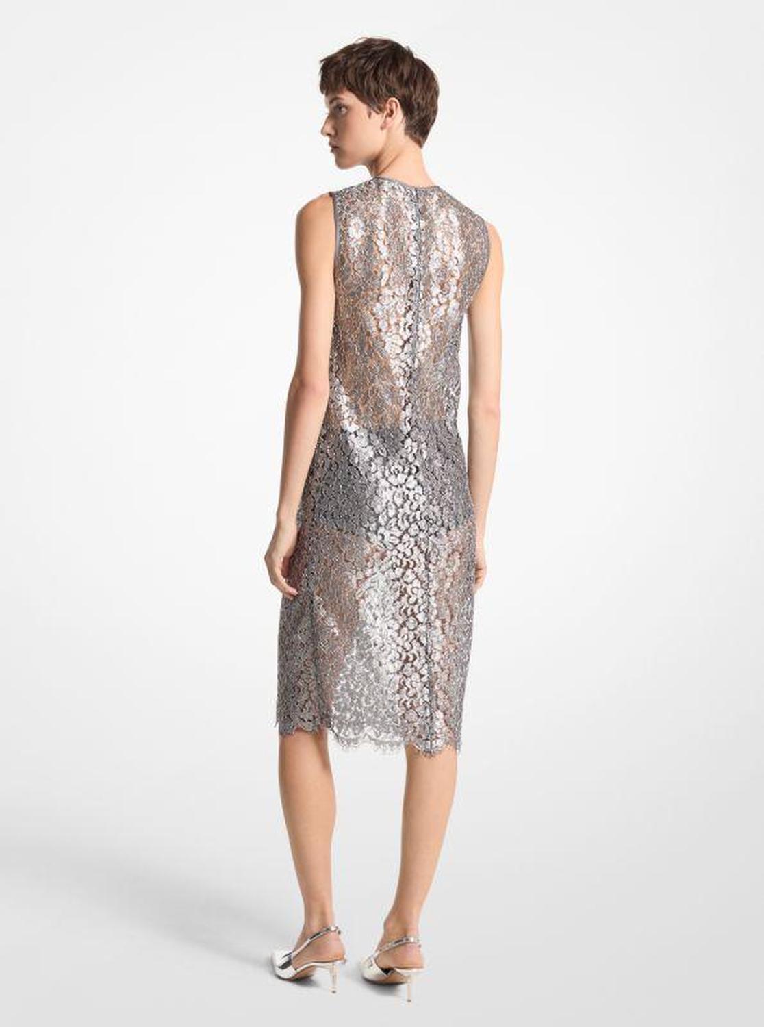 Metallic Floral Lace Sheath Dress