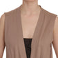 PINK MEMORIES Chic Sleeveless Cotton Cardigan Vest - Elegant Brown