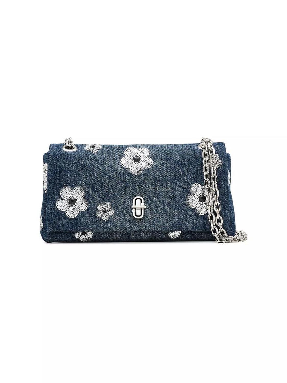 The Sequin Daisy Denim Dual Chain Shoulder Bag