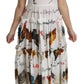 Dolce & Gabbana Elegant White Rooster Print Sheath Midi Dress