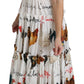 Dolce & Gabbana Elegant White Rooster Print Sheath Midi Dress