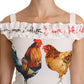 Dolce & Gabbana Elegant White Rooster Print Sheath Midi Dress