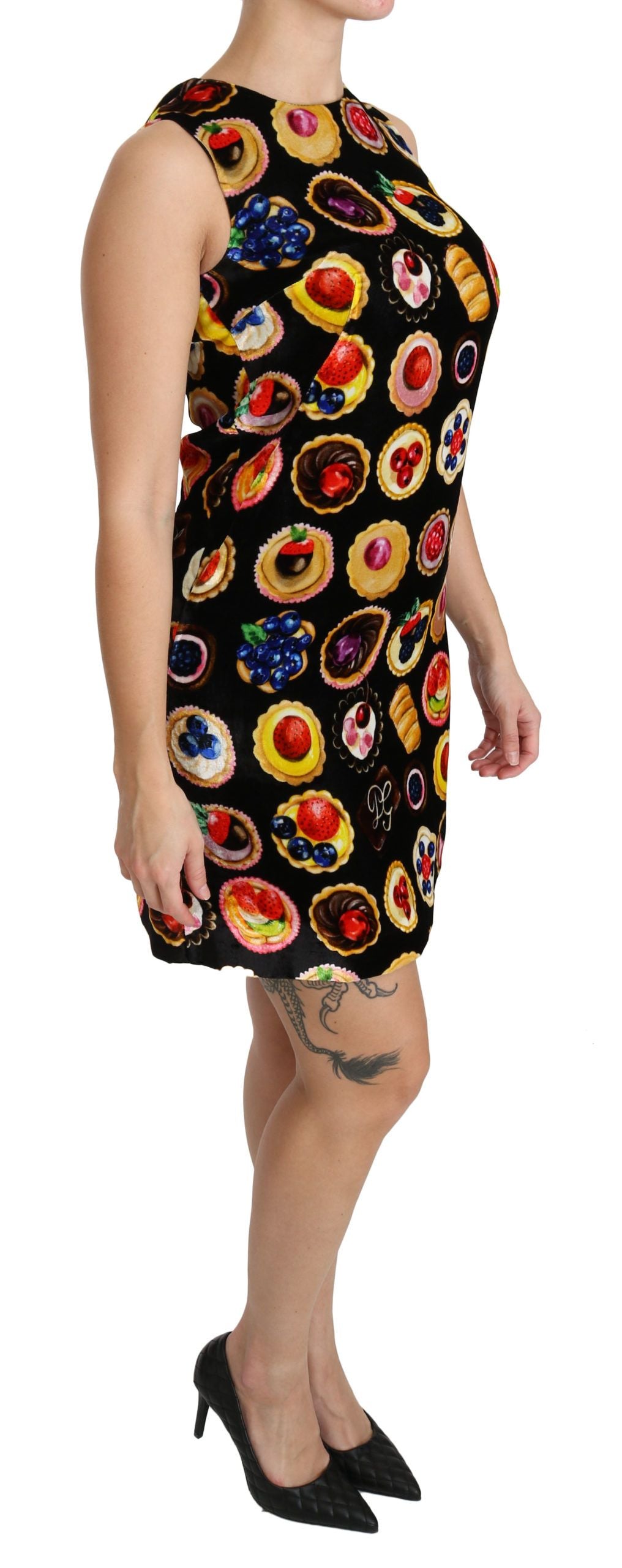 Dolce & Gabbana Chic Black Desserts Print Shift Mini Dress