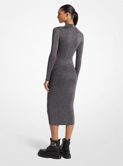 Metallic Knit Mock Neck Dress