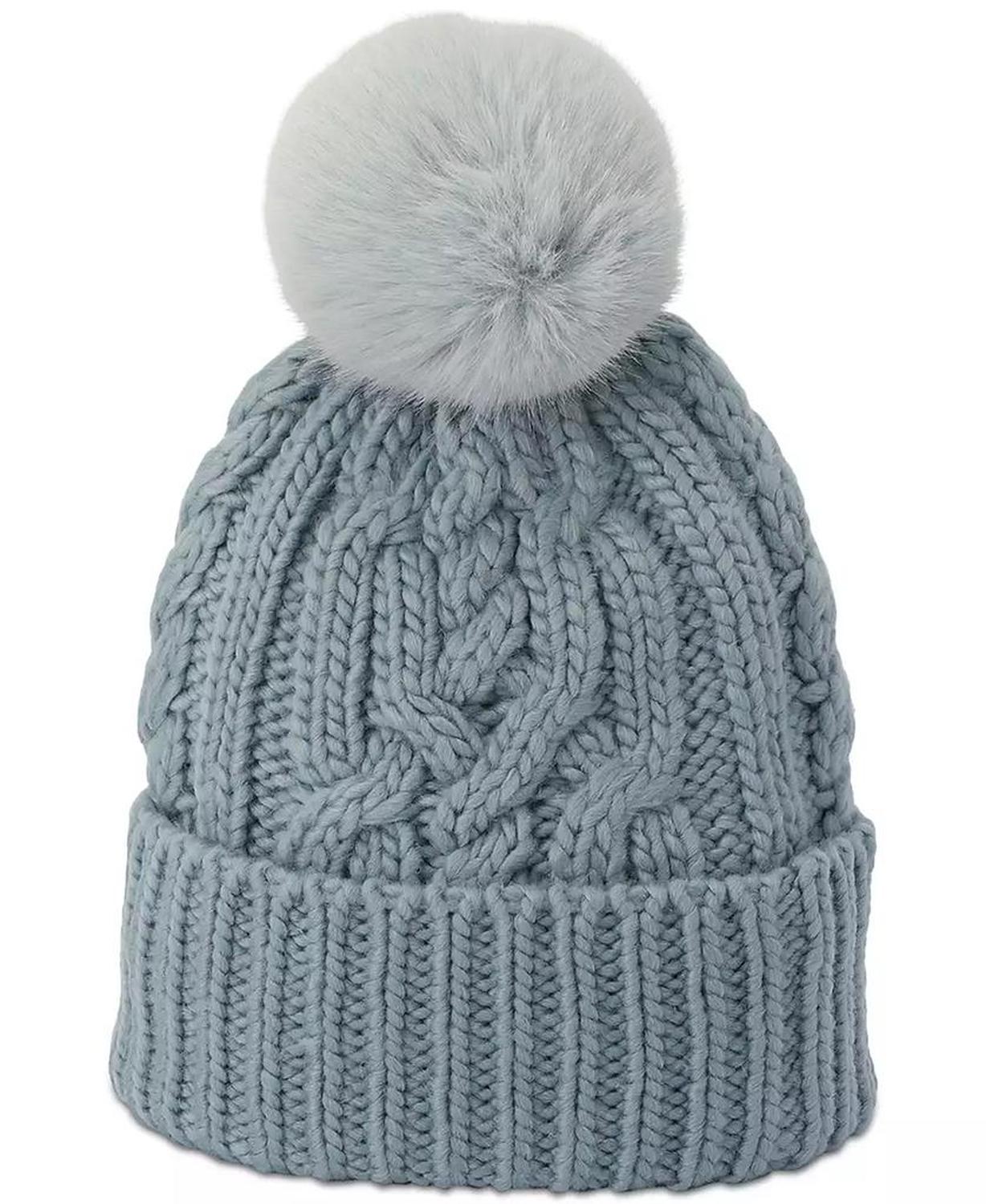 Soft Knit Tangled Aran Cuff Pom Beanie