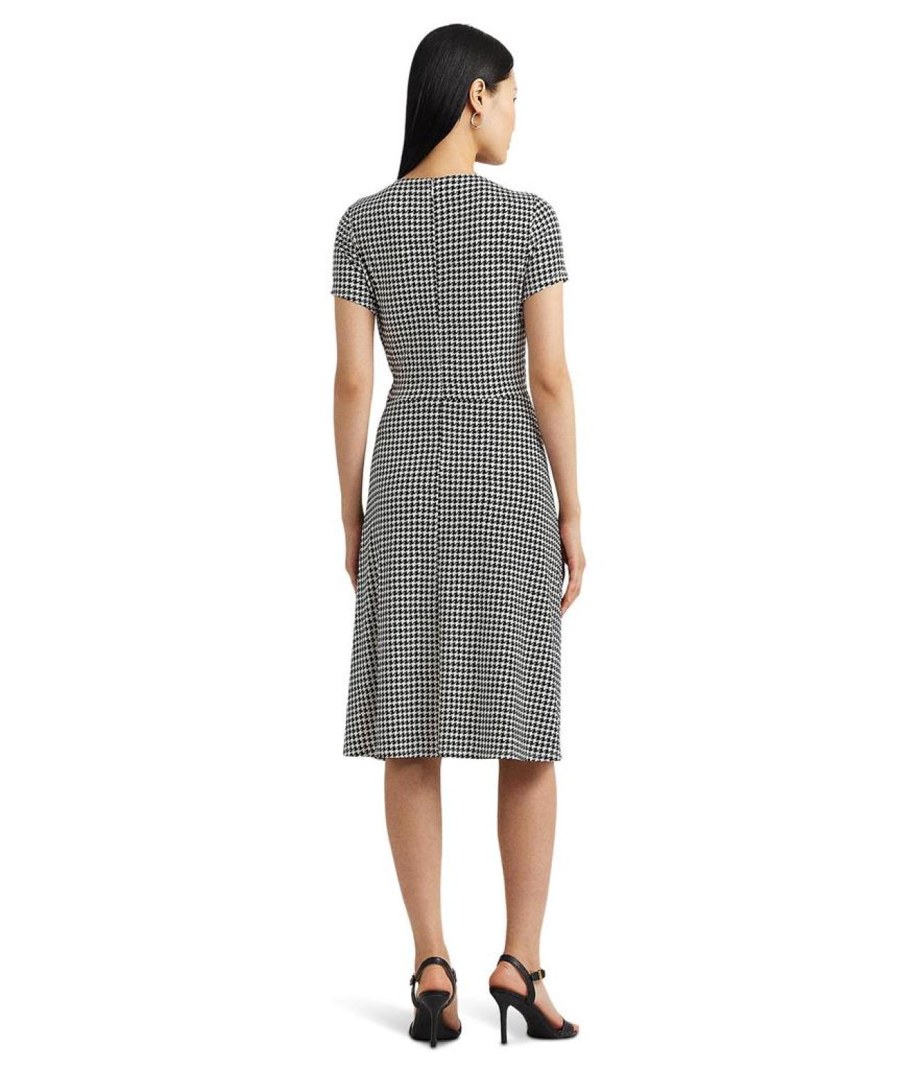 Houndstooth Jersey Surplice Dress