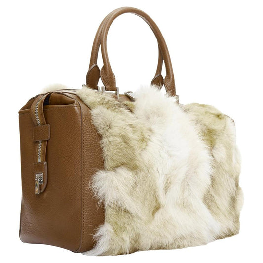 collection leather coyote fur duffel tote bag