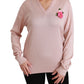 Dolce & Gabbana Pink Floral Silk V-Neck Sweater