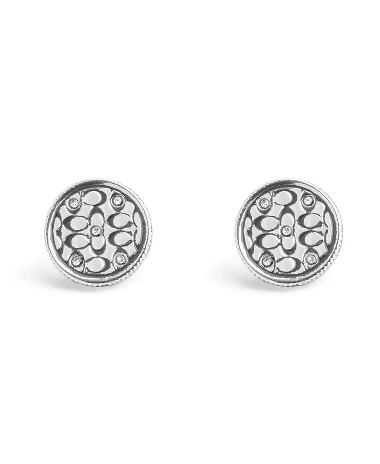 Faux Stone Signature Quilted Coin Stud Earrings