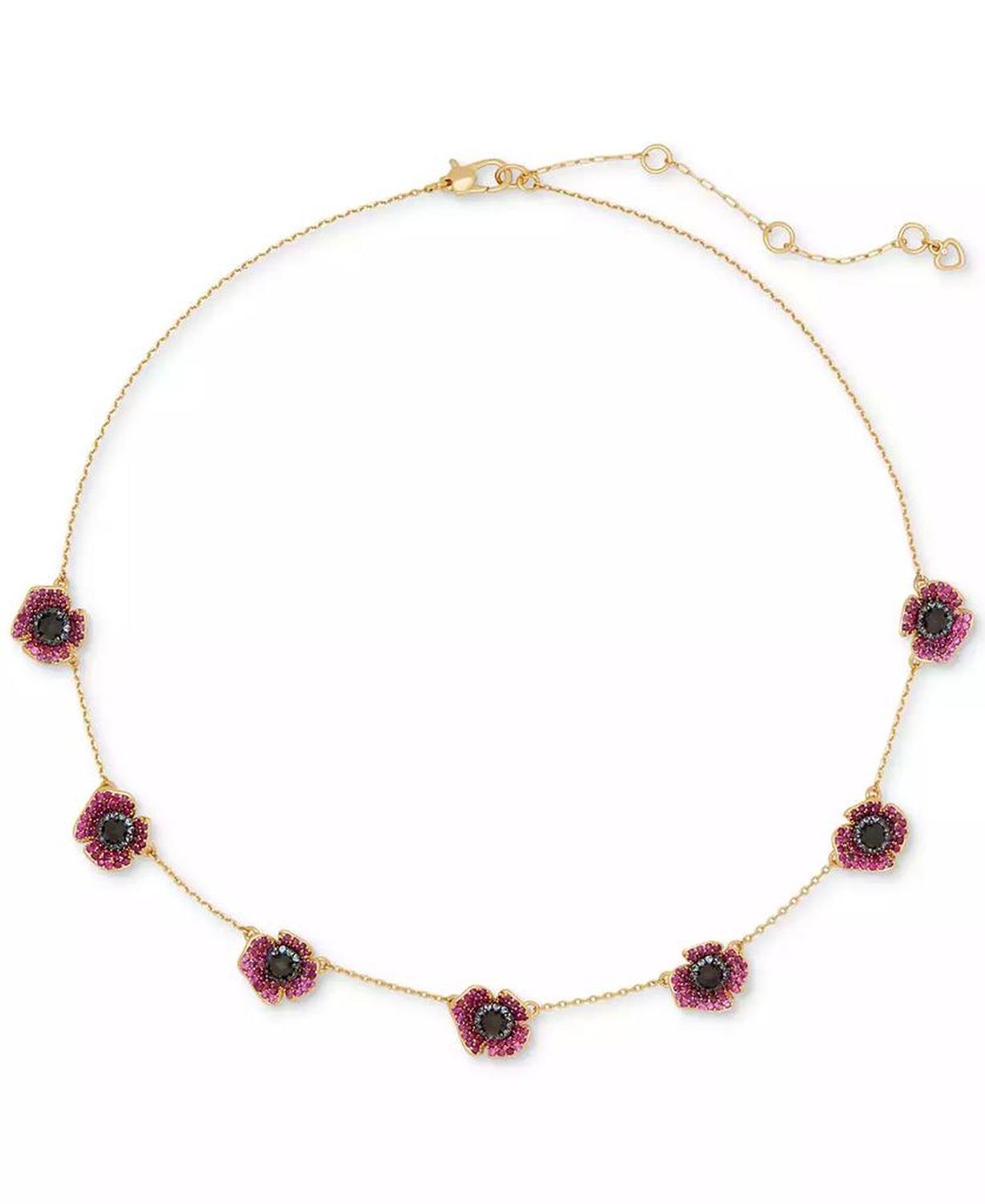 Gold-Tone Color Cubic Zirconia Poppy Station Necklace, 16" + 3" extender