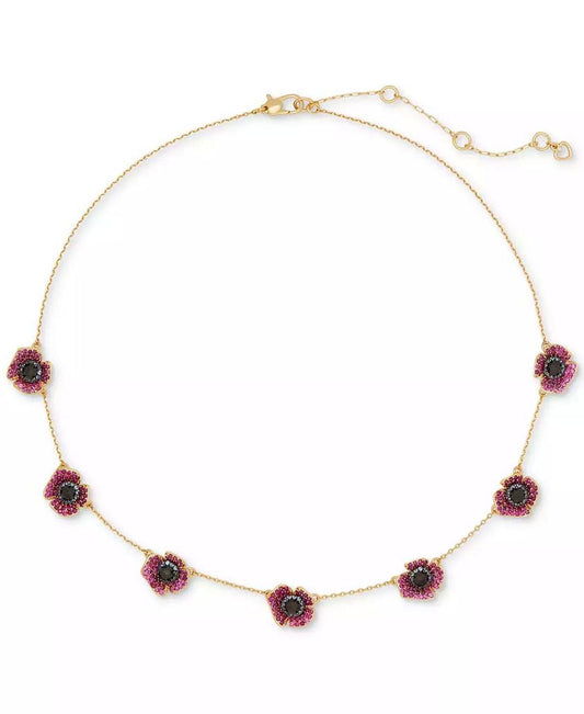 Gold-Tone Color Cubic Zirconia Poppy Station Necklace, 16" + 3" extender