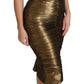 Dolce & Gabbana Gold Stretch Lame Ruched Dress