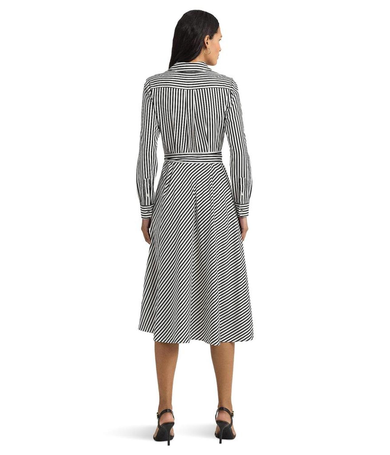 Striped Surplice Crepe Midi Dress