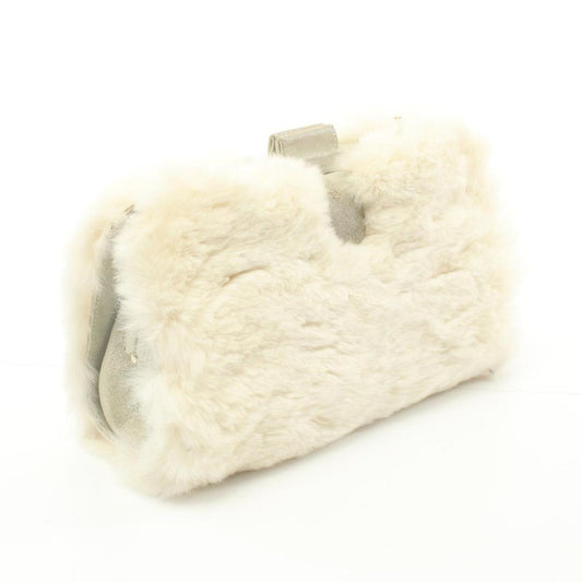 Coco Mark Chain Shoulder Bag Rabbit Fur Velvet Calfskin White Gold Hardware Rhinestone