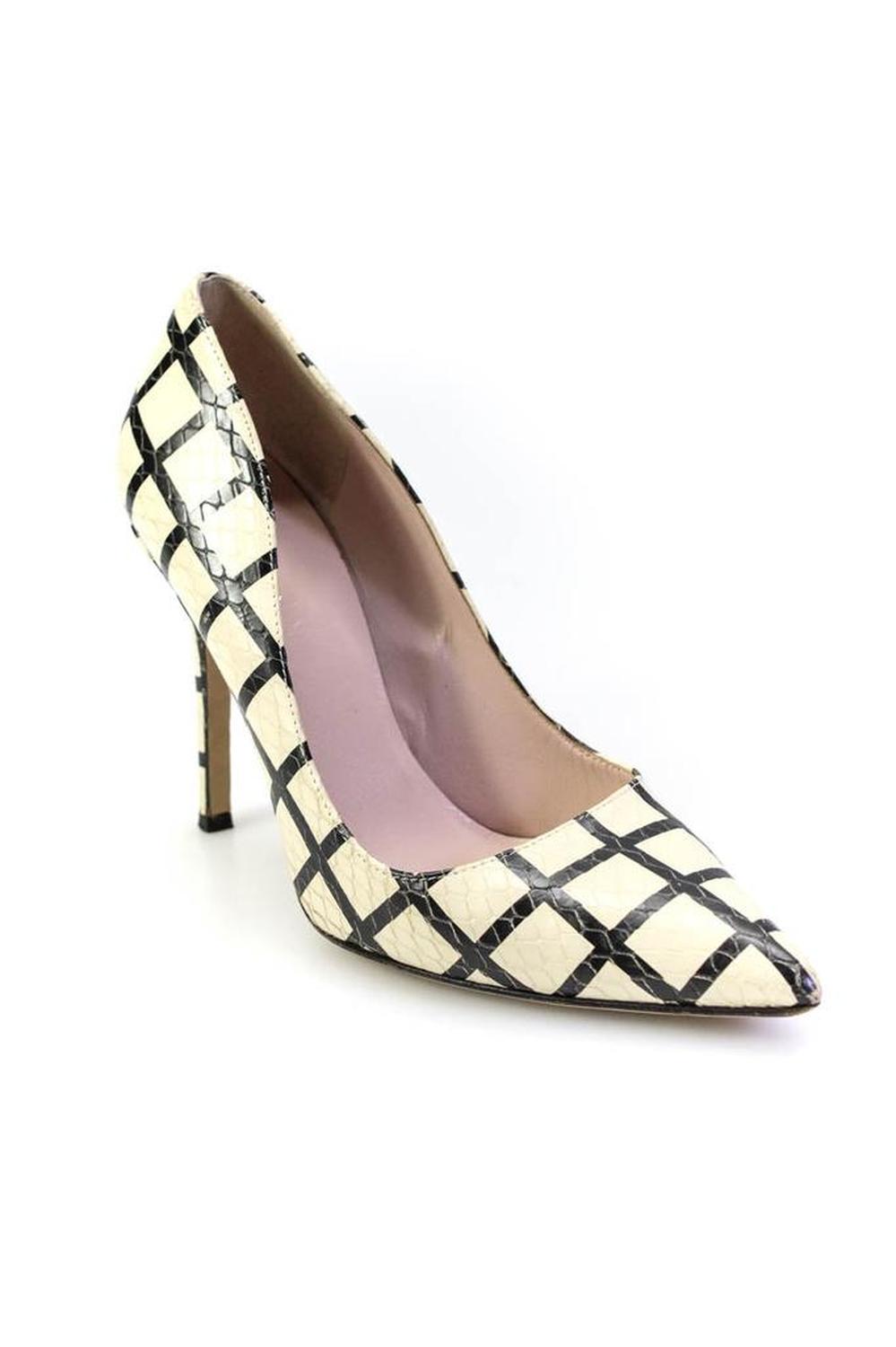 Kate Spade New York Womens Snake Embossed Check Stiletto Pumps White