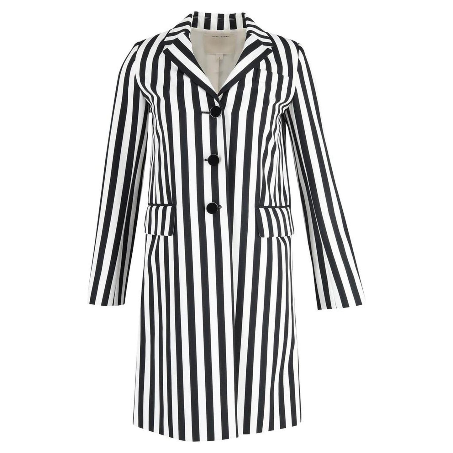 Marc Jacobs Stripe Print Single-Breasted Trench Coat in Black and White Wool