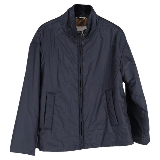 The Cube Padded Zipped Jacket in Navy Blue Polyester