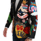 Dolce & Gabbana Chic Black Multicolor Motif Slim Fit Blazer