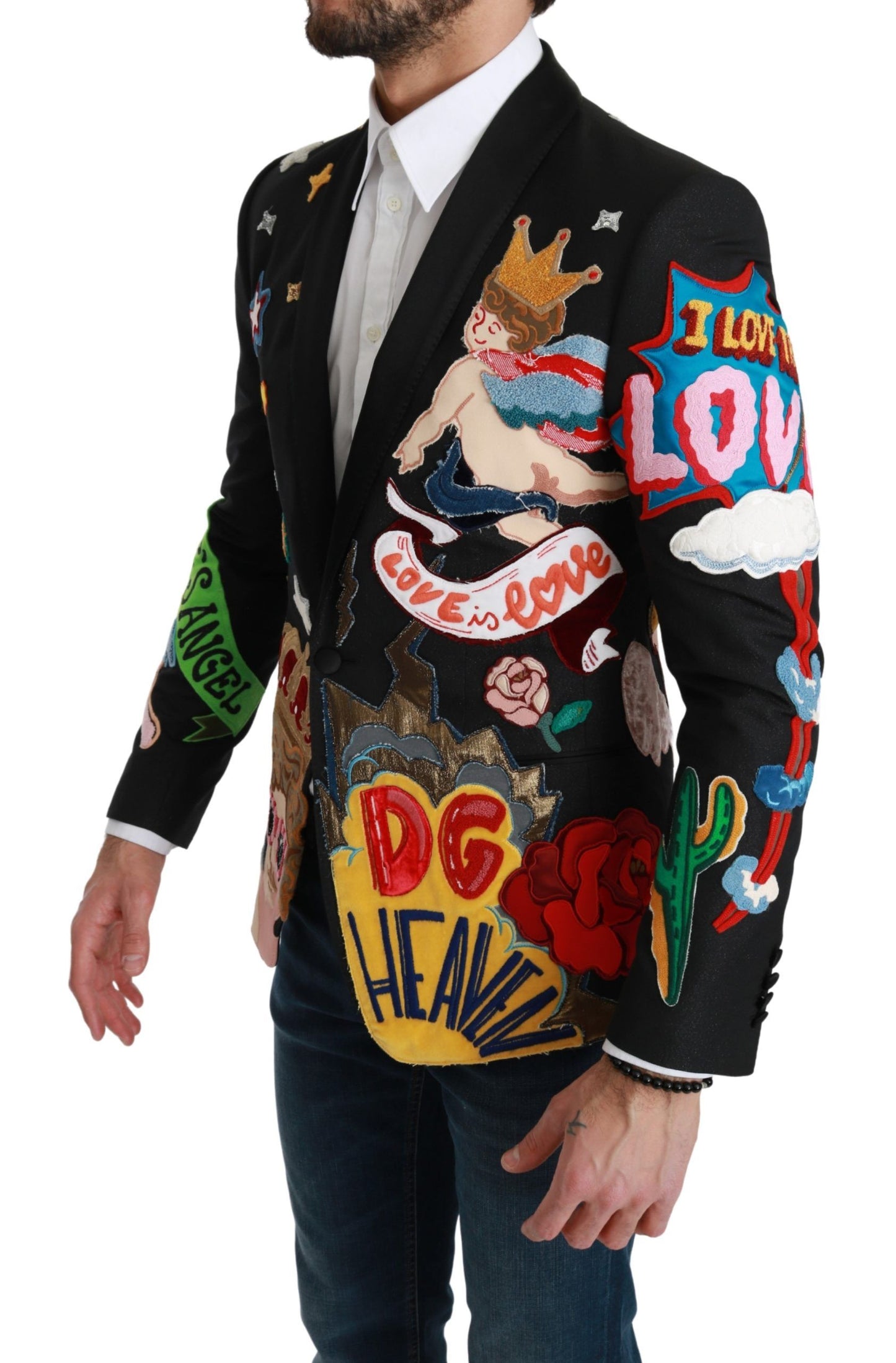 Dolce & Gabbana Chic Black Multicolor Motif Slim Fit Blazer