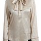 Dolce & Gabbana Elegant Beige Silk Satin Blouse with QUEEN Embroidery