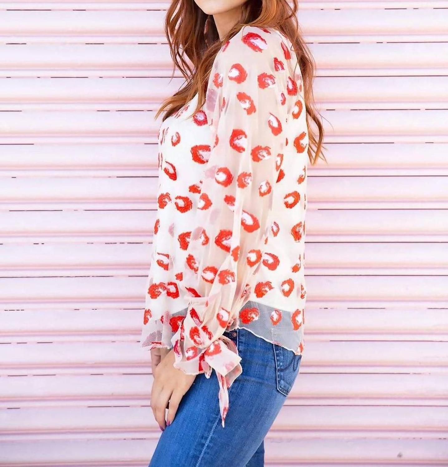 Cheetah Mash Embroidered Top In Pink/red